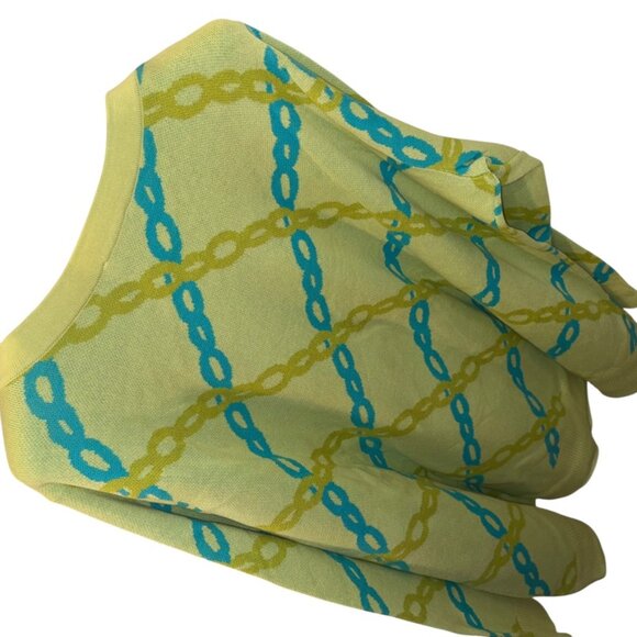 Belle Kim Gravel NEW green turquoise chain link print crew neck sweater 2X - Picture 4 of 4